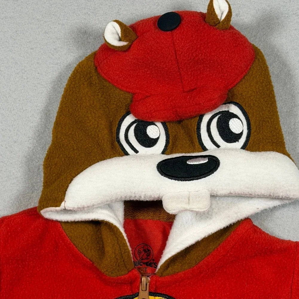 Buc-ee's Toddler Mascot Character Fleece Hooded Jumpsuit 3T Red Brown